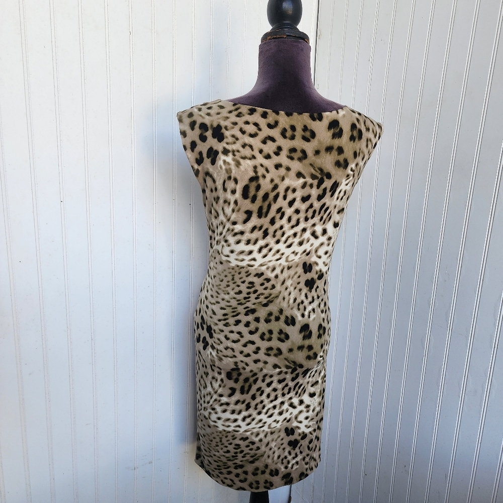 Vince Camuto Leopard Print Sleeveless Ruched Dress Stretch Tan Brown Sz S - Picture 7 of 14